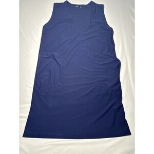 EILEEN FISHER Dress M Washable Stretch Crepe Jumper V-Neck Sleeveless Navy Blue‎